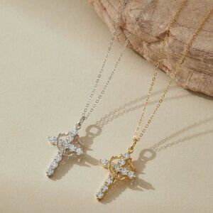 Museori Sterling Silver Cross Spinner Necklace Crown Pendant